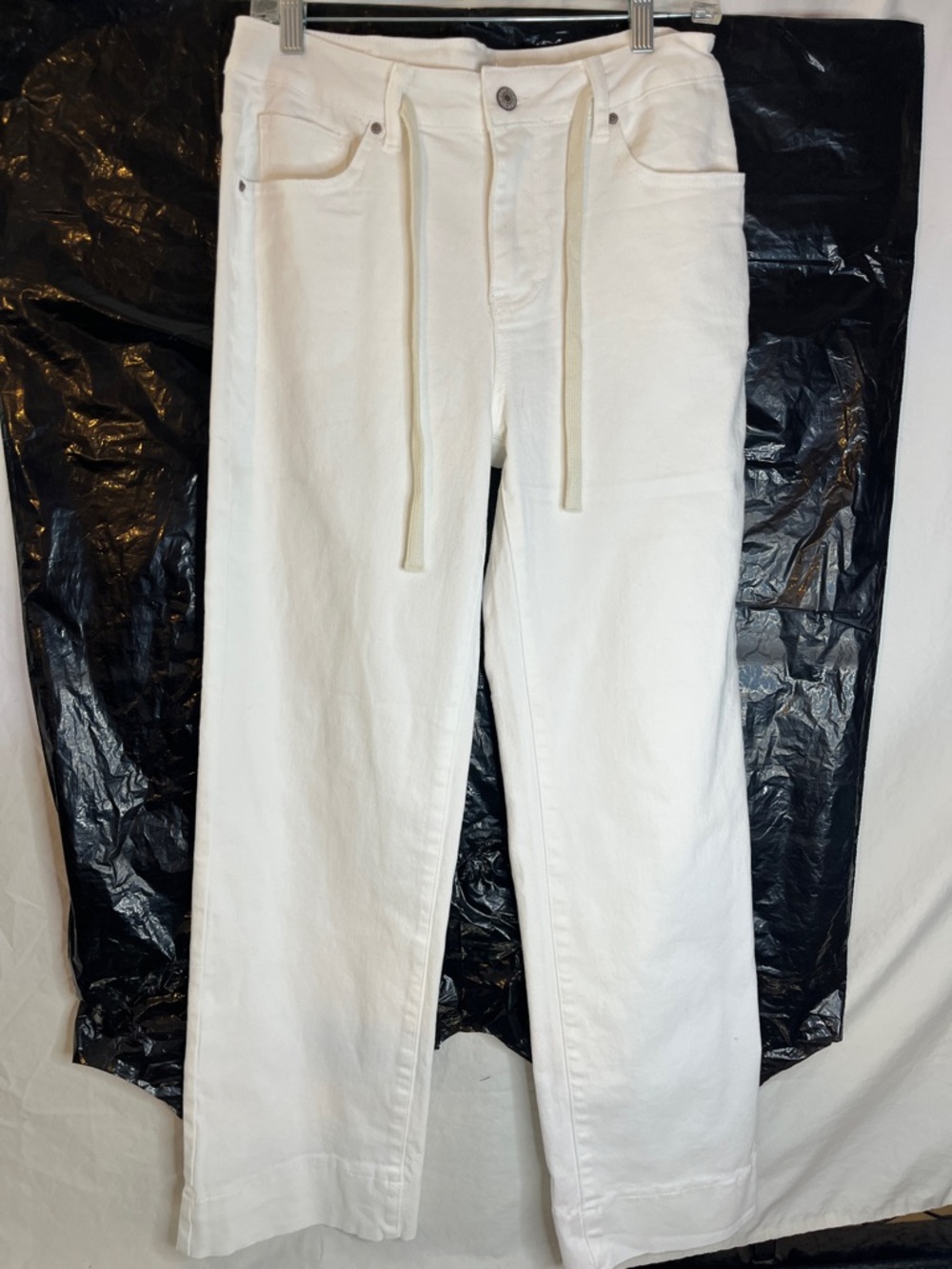 Sidefeel White Drawstring High-Waist Wide Leg Jeans NWT 8